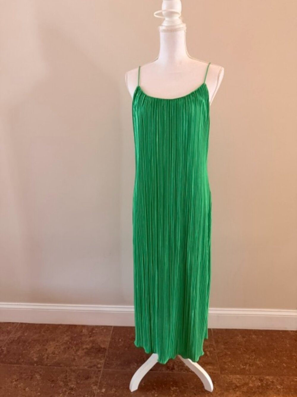 Good American Green Pleated Maxi Dress Size 3/4 New